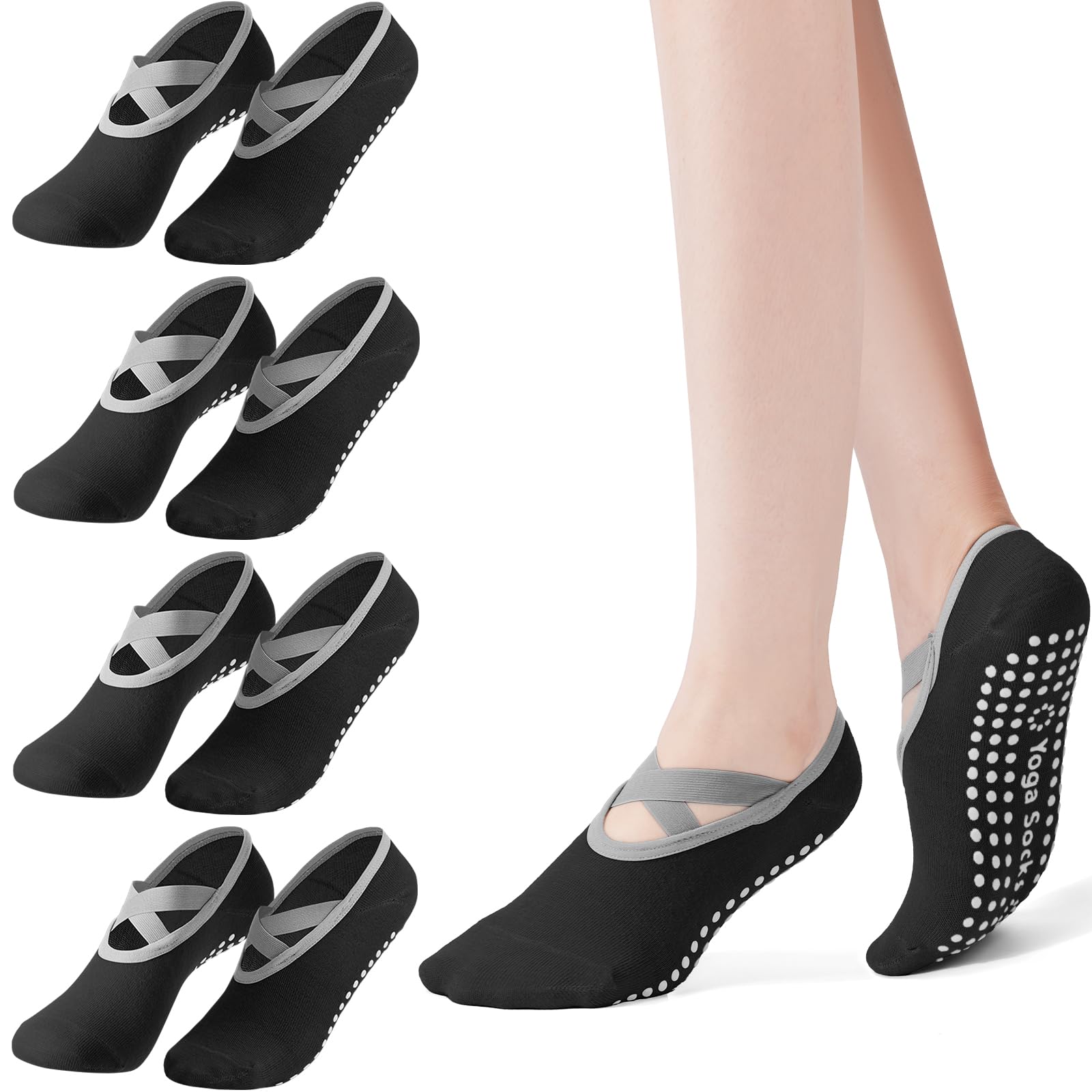 Pilates Yoga Kit - 4-pack dames pilates sokken, antislip yogasokken,