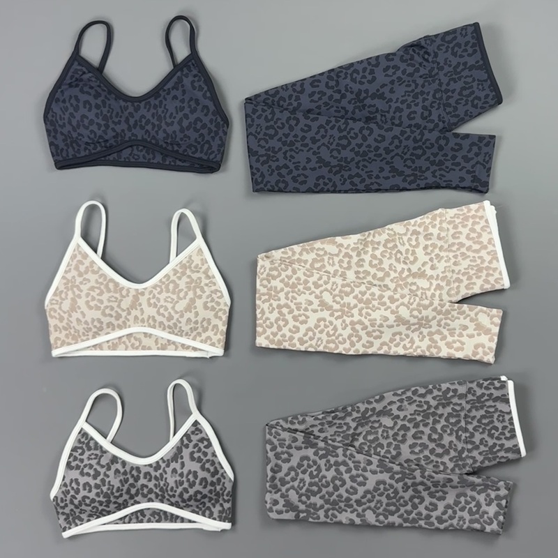 Pilates Yoga Kit - 2-delige yogaset dames luipaardprint dunne bandjes
